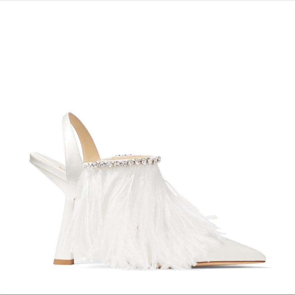 Ambre 100 Feather-trimmed satin slingback pumps 36.5 IT/6.5 US